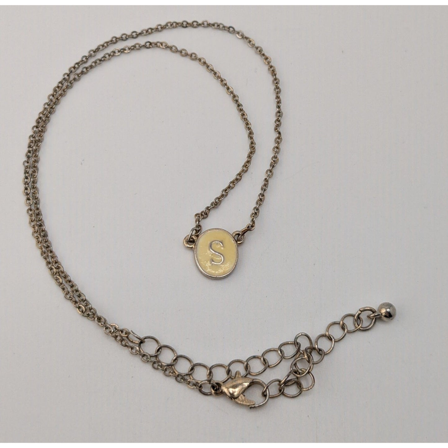 Initial S Pendant Necklace Silver Cream Minimalist Monogram Jewelry