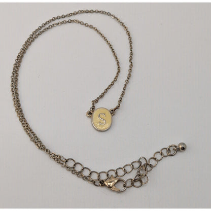 Initial S Pendant Necklace Silver Cream Minimalist Monogram Jewelry
