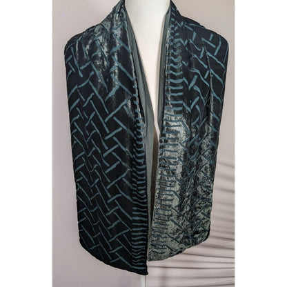 Vintage Dark Blue Criss Cross Geometric Velvet Burnout Scarf