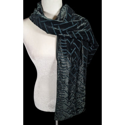 Vintage Dark Blue Criss Cross Geometric Velvet Burnout Scarf