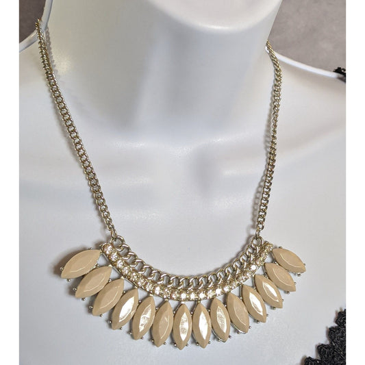 Elegant Silver Tone Statement Necklace With Cream Marquise Accents & Rhinestones