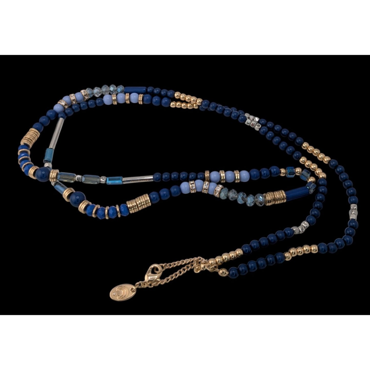 Charming Charlie Blue Beaded Necklace Long Layering Necklace Boho Coastal Statement