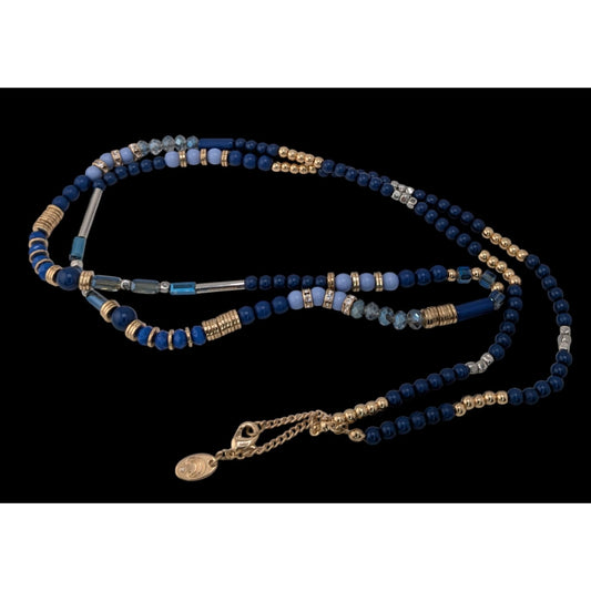 Charming Charlie Blue Beaded Necklace Long Layering Necklace Boho Coastal Statement