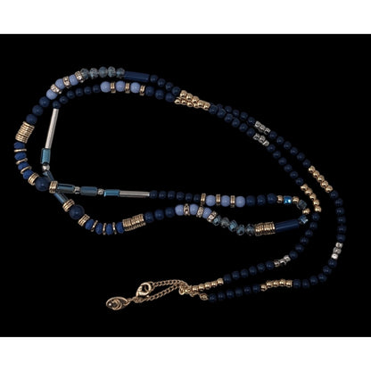 Charming Charlie Blue Beaded Necklace Long Layering Necklace Boho Coastal Statement