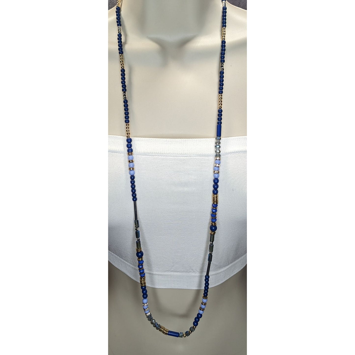 Charming Charlie Blue Beaded Necklace Long Layering Necklace Boho Coastal Statement