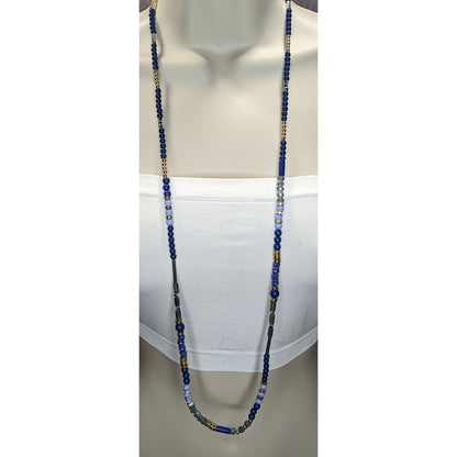 Charming Charlie Blue Beaded Necklace Long Layering Necklace Boho Coastal Statement