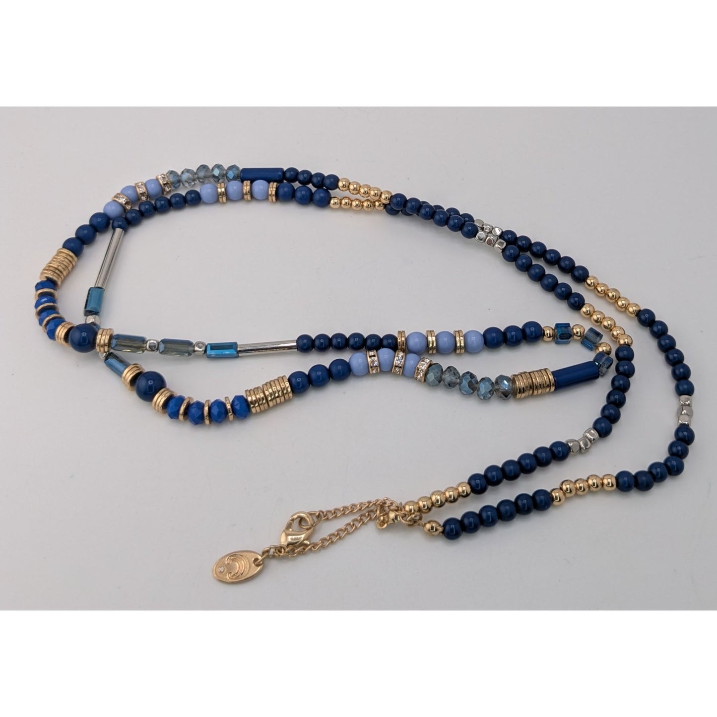 Charming Charlie Blue Beaded Necklace Long Layering Necklace Boho Coastal Statement