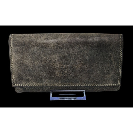 Vintage Wild Tiger Leather Wallet Retro Style 7x3.5 Inches With Plaid Interior & Multiple Compartments