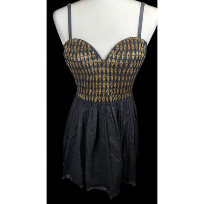 One Teaspoon by Free People Black And Gold Beaded Mini Dress