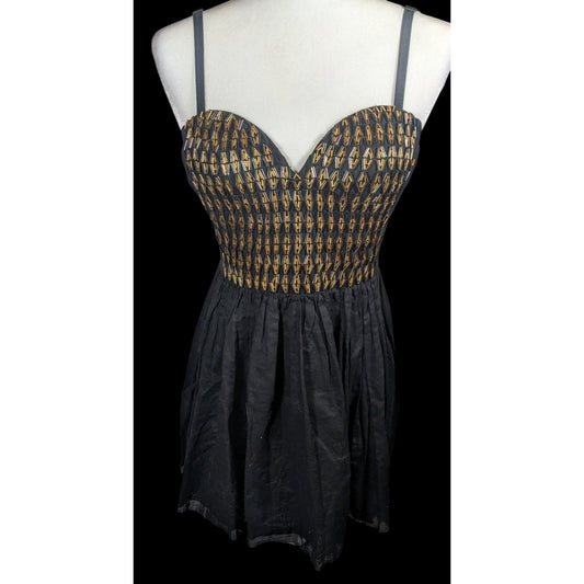 One Teaspoon by Free People Black And Gold Beaded Mini Dress