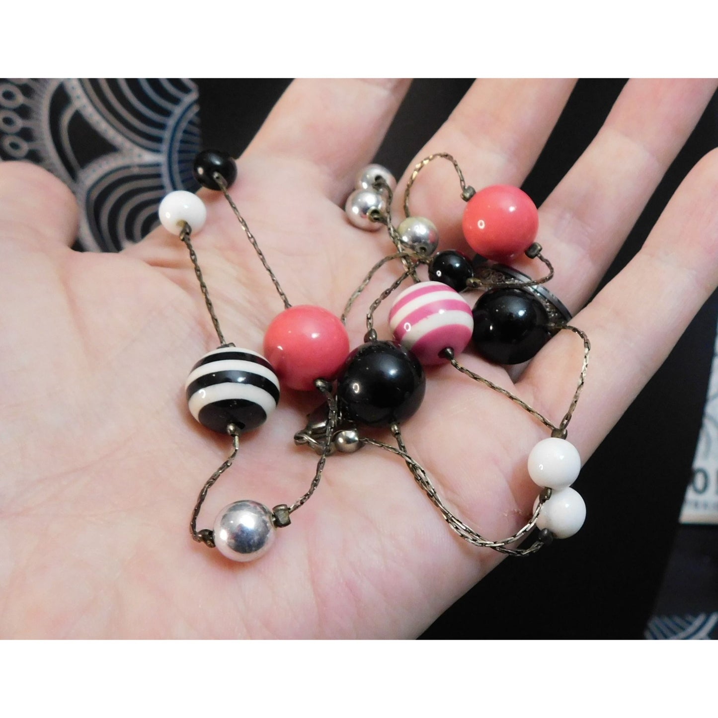 Pastel Goth Bubblegum Pink And Black Stripe Station Necklace