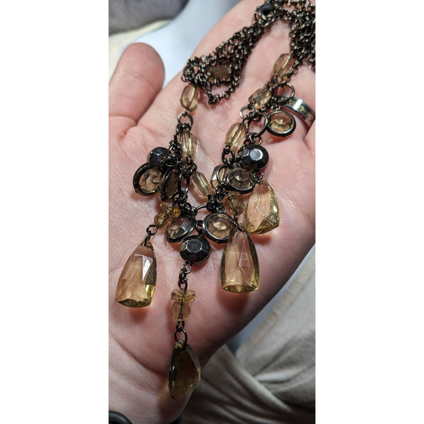 Vintage Fantasy Champagne Gemmed Chandelier Necklace