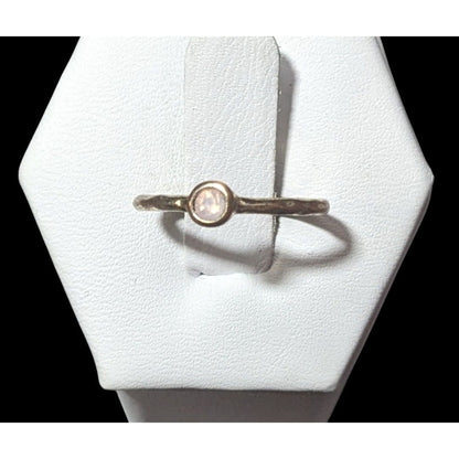 Minimalist Gold Tone Textured Ring With Tiny Pastel Pink Stone Size 4