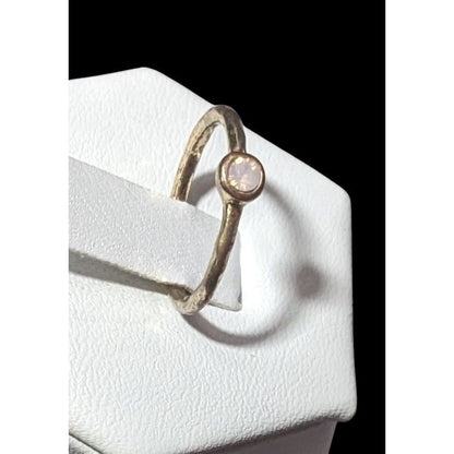 Minimalist Gold Tone Textured Ring With Tiny Pastel Pink Stone Size 4