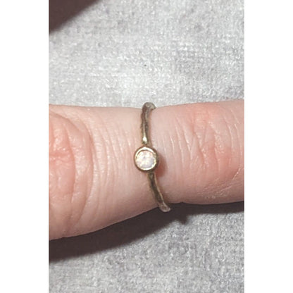 Minimalist Gold Tone Textured Ring With Tiny Pastel Pink Stone Size 4