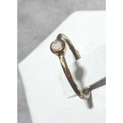 Minimalist Gold Tone Textured Ring With Tiny Pastel Pink Stone Size 4