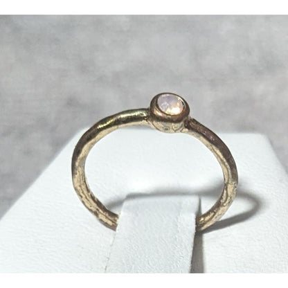 Minimalist Gold Tone Textured Ring With Tiny Pastel Pink Stone Size 4