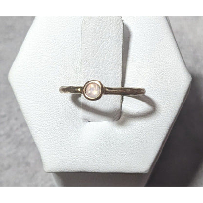 Minimalist Gold Tone Textured Ring With Tiny Pastel Pink Stone Size 4