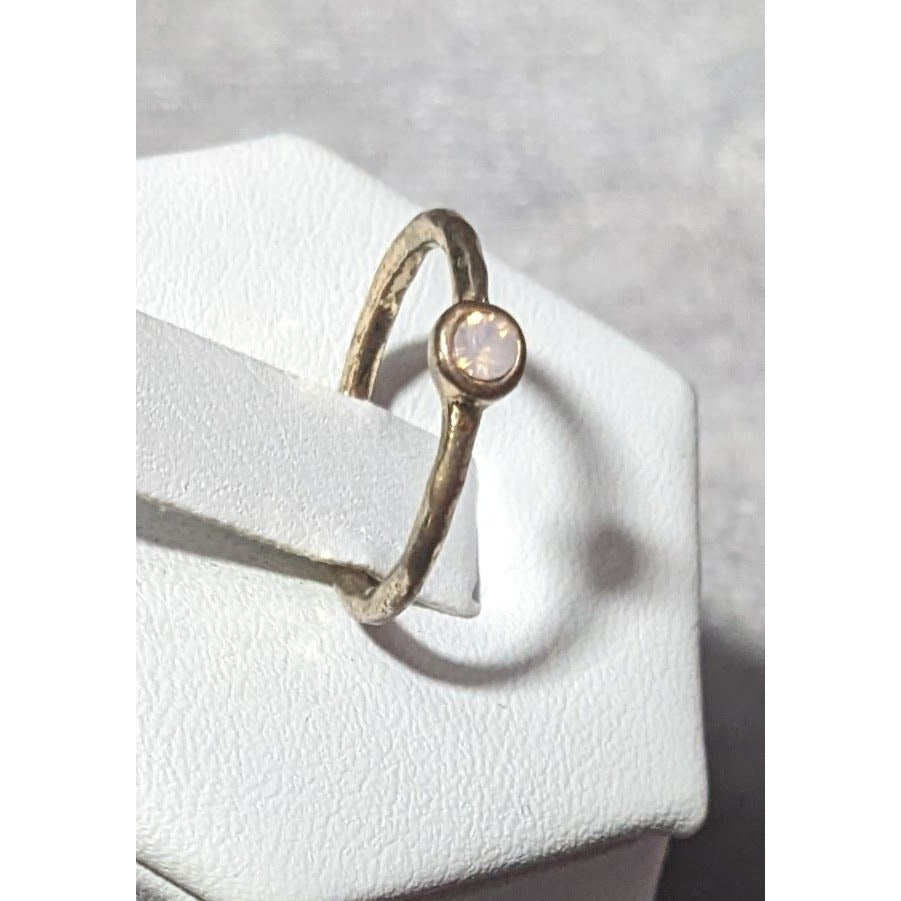 Minimalist Gold Tone Textured Ring With Tiny Pastel Pink Stone Size 4