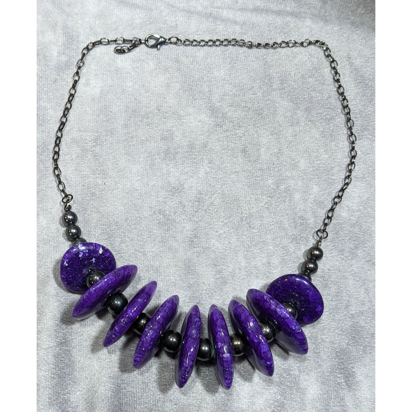 Chunky Gothic Purple Crackle Disc Statement Necklace