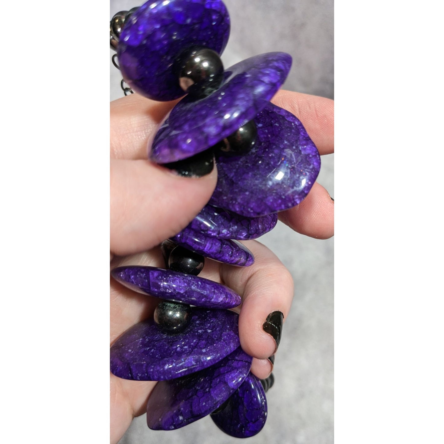 Chunky Gothic Purple Crackle Disc Statement Necklace