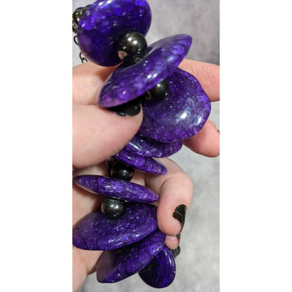 Chunky Gothic Purple Crackle Disc Statement Necklace