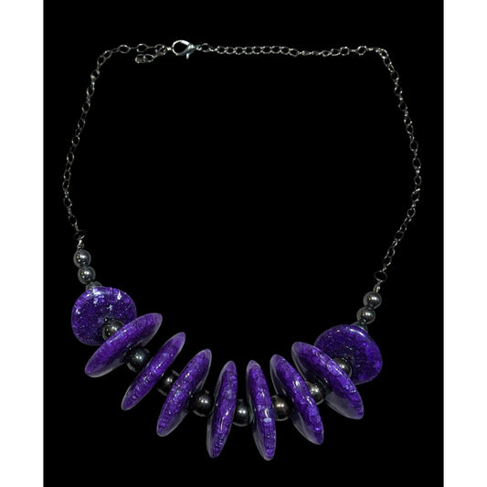 Chunky Gothic Purple Crackle Disc Statement Necklace