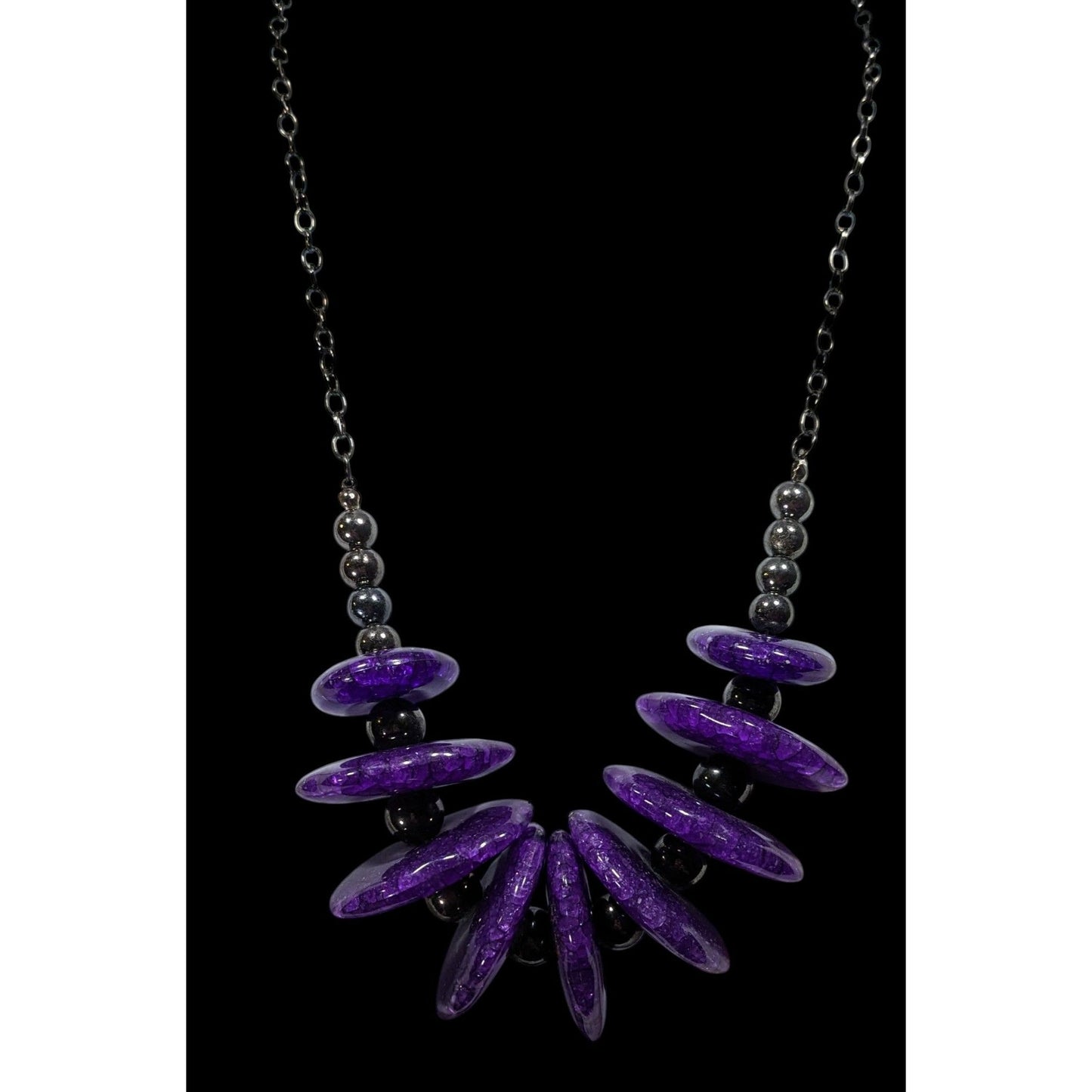 Chunky Gothic Purple Crackle Disc Statement Necklace