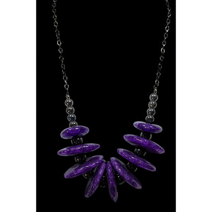 Chunky Gothic Purple Crackle Disc Statement Necklace