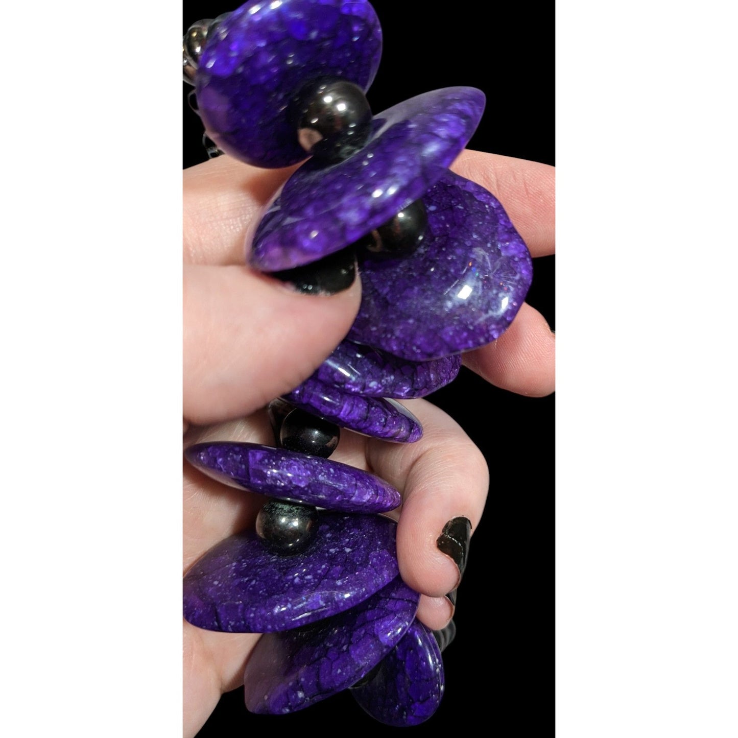 Chunky Gothic Purple Crackle Disc Statement Necklace