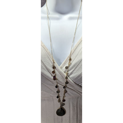 Boho Chic Gold Tone Charm Necklace With Teardrop Labradorite Pendant