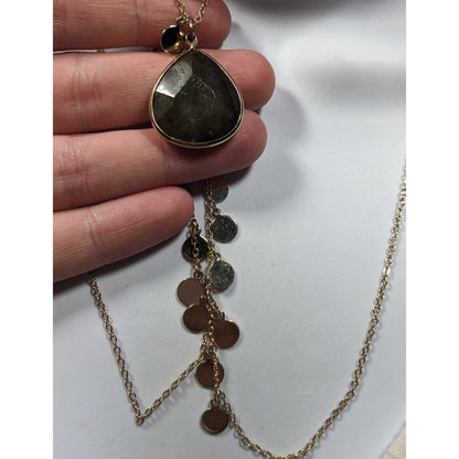 Boho Chic Gold Tone Charm Necklace With Teardrop Labradorite Pendant