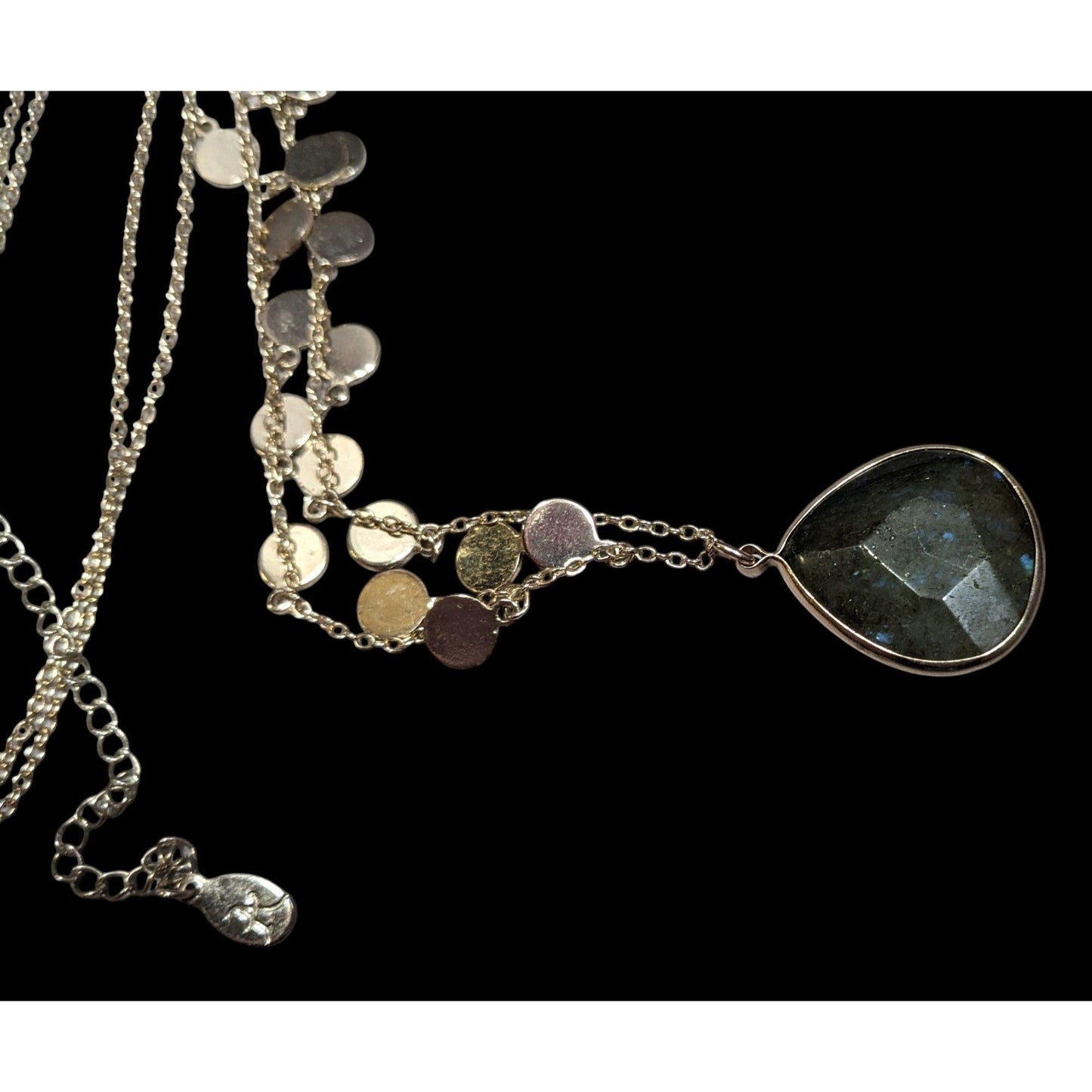 Boho Chic Gold Tone Charm Necklace With Teardrop Labradorite Pendant