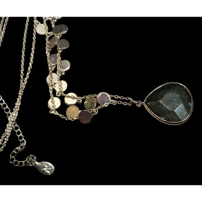 Boho Chic Gold Tone Charm Necklace With Teardrop Labradorite Pendant