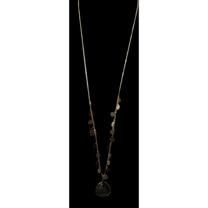Boho Chic Gold Tone Charm Necklace With Teardrop Labradorite Pendant