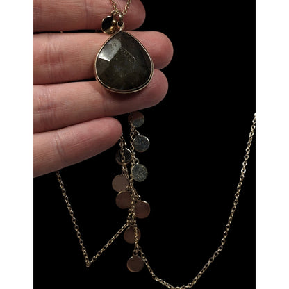 Boho Chic Gold Tone Charm Necklace With Teardrop Labradorite Pendant
