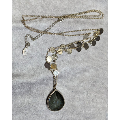 Boho Chic Gold Tone Charm Necklace With Teardrop Labradorite Pendant