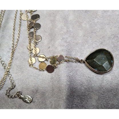 Boho Chic Gold Tone Charm Necklace With Teardrop Labradorite Pendant