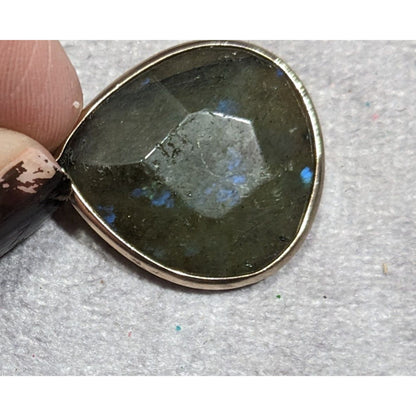 Boho Chic Gold Tone Charm Necklace With Teardrop Labradorite Pendant