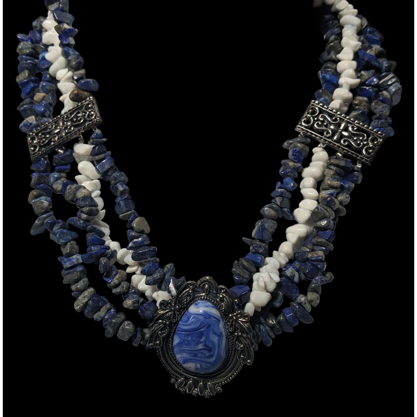 Vintage Novadab Blue And White Stone Chip Sodalite Chunky Necklace