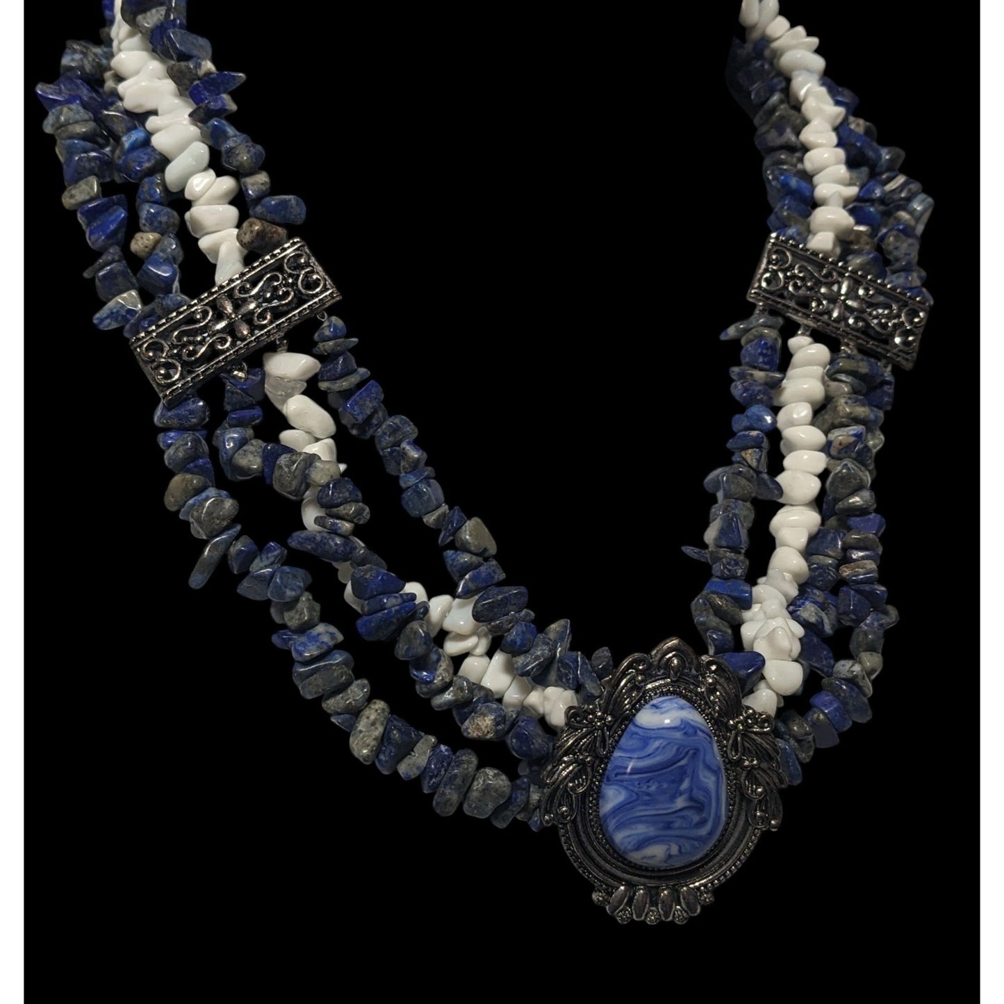 Vintage Novadab Blue And White Stone Chip Sodalite Chunky Necklace