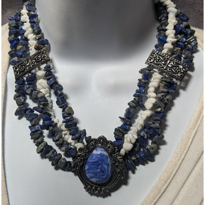 Vintage Novadab Blue And White Stone Chip Sodalite Chunky Necklace