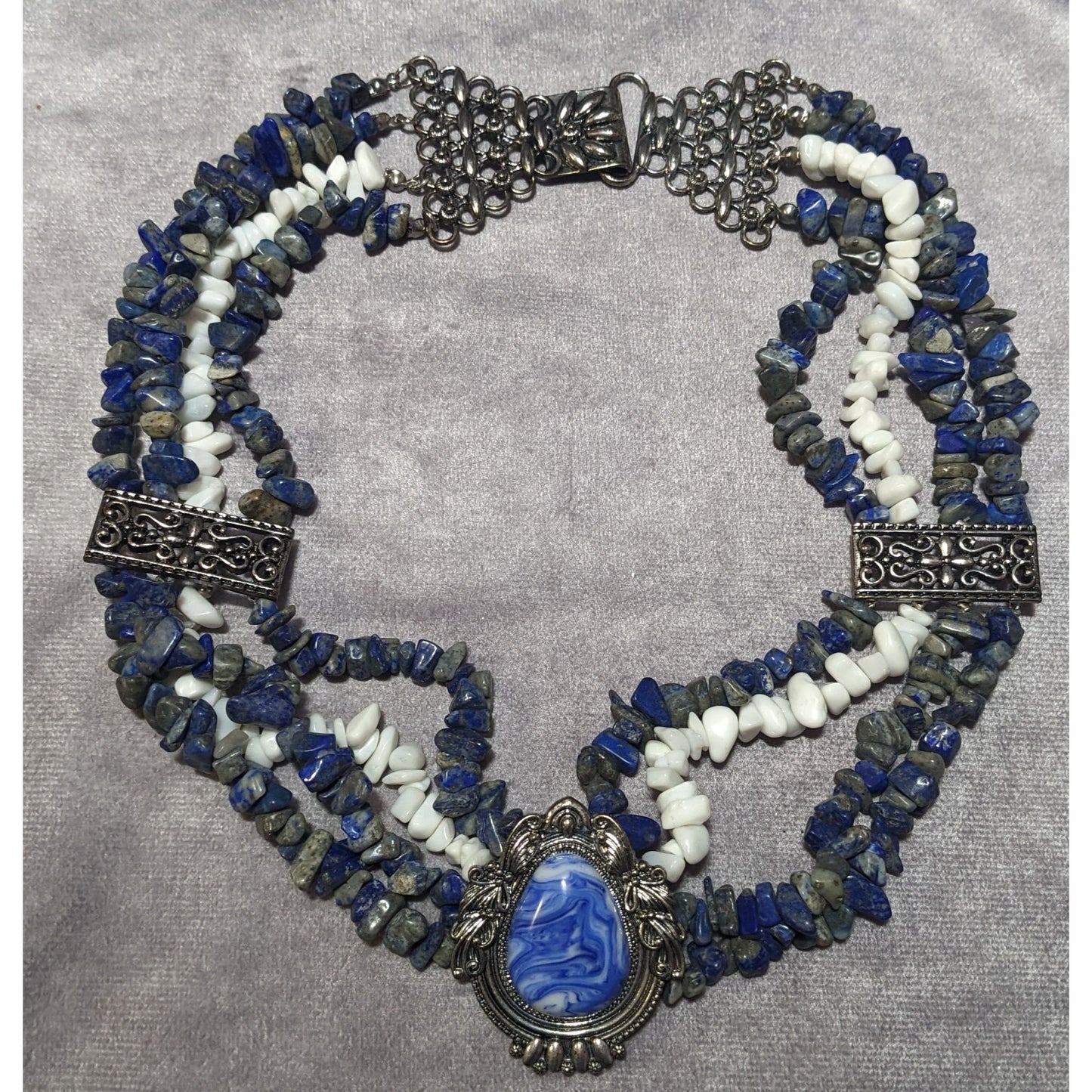 Vintage Novadab Blue And White Stone Chip Sodalite Chunky Necklace