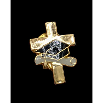 Gold-Tone Cross Pin With Cap & Scroll Detailing Religious Design