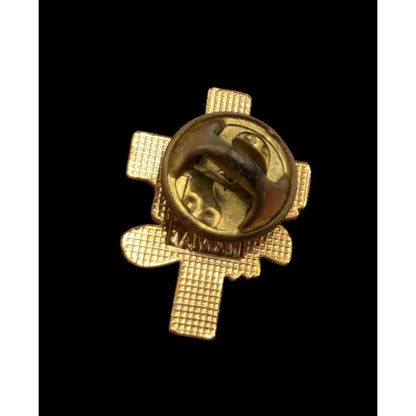 Gold-Tone Cross Pin With Cap & Scroll Detailing Religious Design