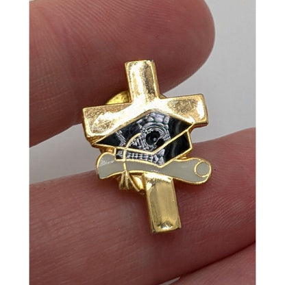 Gold-Tone Cross Pin With Cap & Scroll Detailing Religious Design