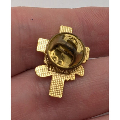 Gold-Tone Cross Pin With Cap & Scroll Detailing Religious Design