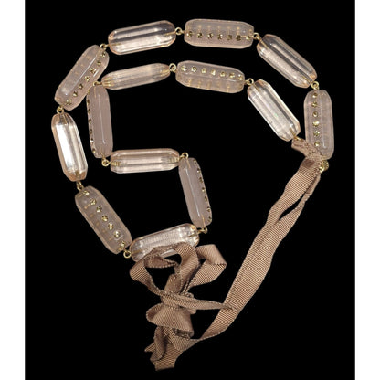 J.Crew Translucent Pink Link Tie On Necklace With Rhinestone Accents