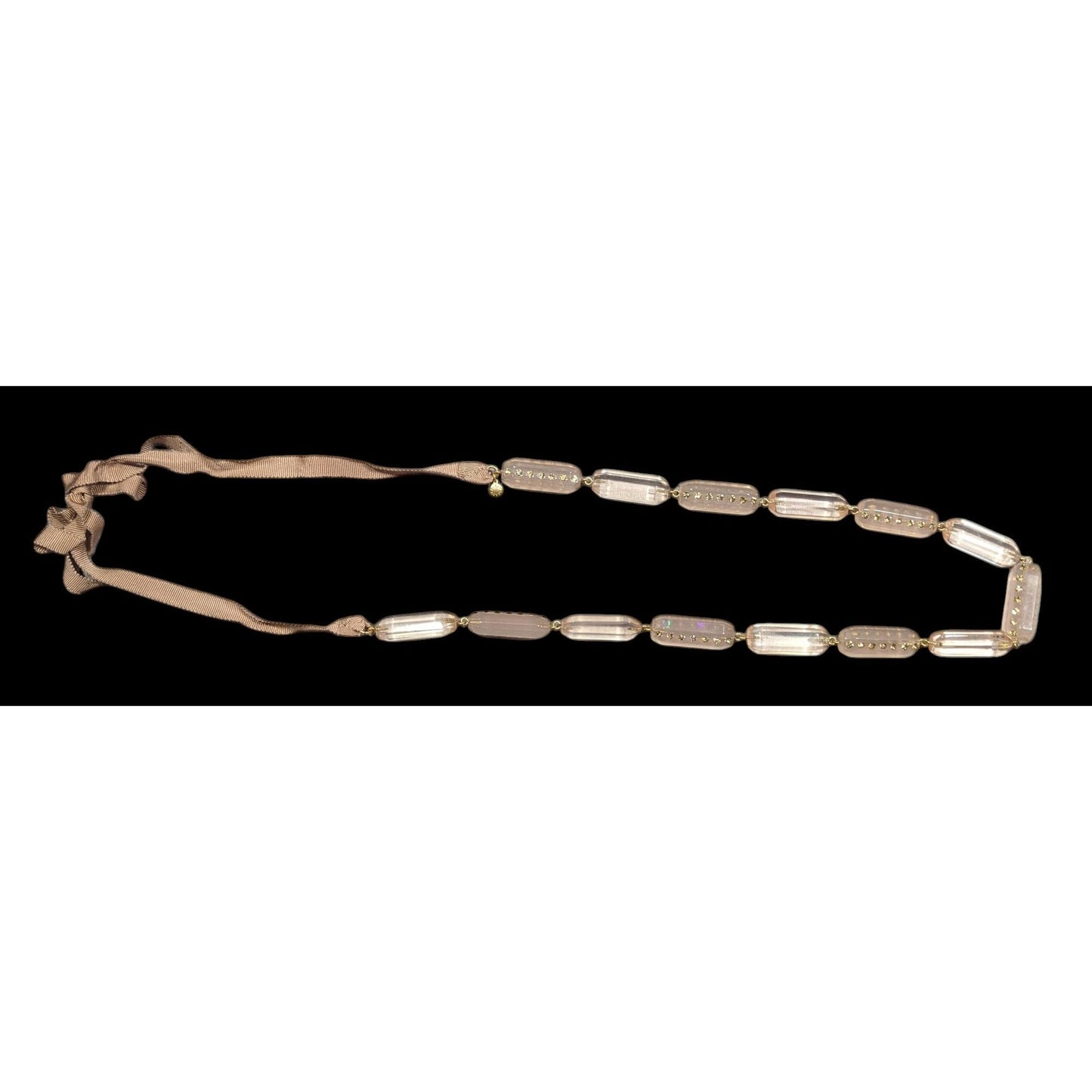 J.Crew Translucent Pink Link Tie On Necklace With Rhinestone Accents