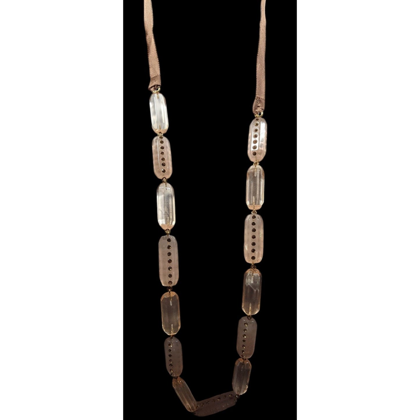 J.Crew Translucent Pink Link Tie On Necklace With Rhinestone Accents